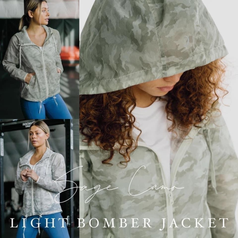 ZYIA Sage Camo Light Bomber Jacket (NWT, size L)